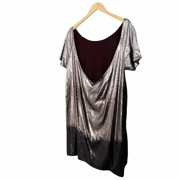 Free People Drenched In Sequins Dress Silver Gunmetal Metallic Combo Size Large - Picture 9 of 14